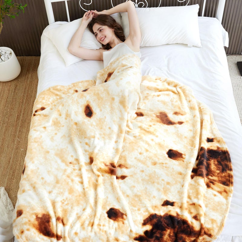 LetsFunny Burrito Tortilla Throw Blanket, Double Sided Burritos Taco Tortilla Wrap Blankets, Funny Realistic Flannel Food Round Blankets, Funny Gifts for Kids Newborn Toddler Dog Cat Baby Shower 47in - Image 5